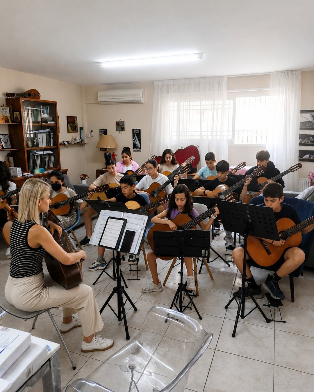Μάθημα κιθάρας με μαθητές